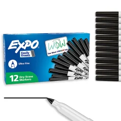 EXPO® Low-Odor Dry-Erase Markers, Ultra-Fine Point, Black, 12/Pack