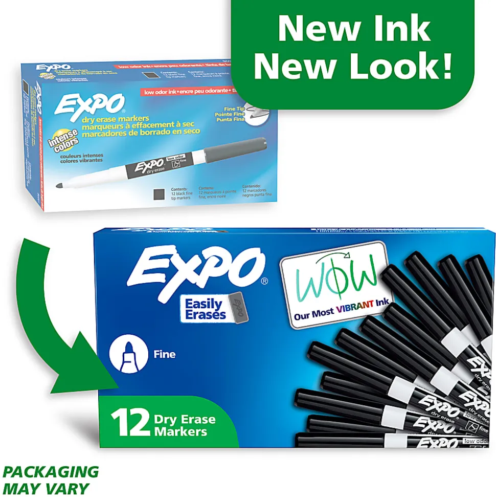 EXPO® Low-Odor Dry-Erase Pen-Style Markers, Black Ink, Pack Of 12