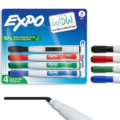 EXPO® Magnetic Dry Erase Markers With Eraser, Fine Tip, Assorted Ink Colors, Pack Of 4