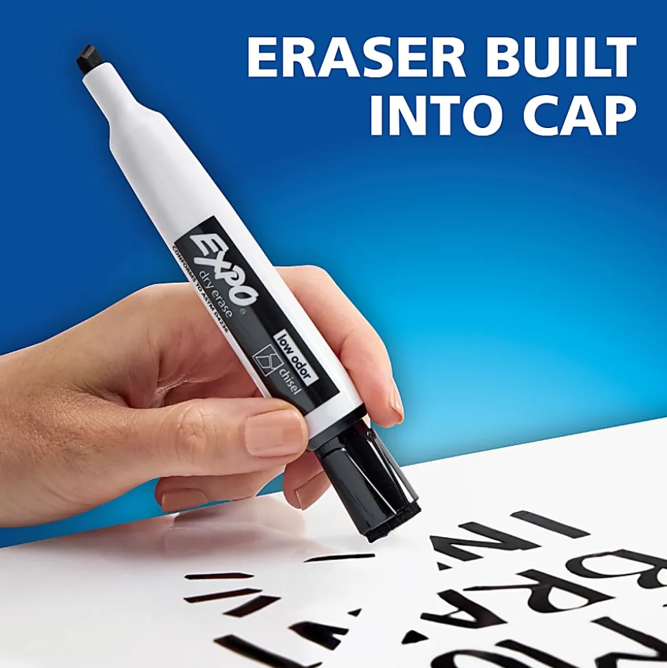 EXPO® Magnetic Dry Erase Markers With Eraser, Fine Tip, Black Ink, Pack Of 4