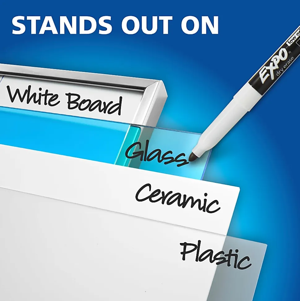 EXPO® Magnetic Dry Erase Markers With Eraser, Fine Tip, Black Ink, Pack Of 4