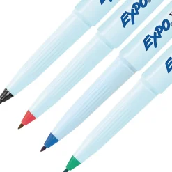 EXPO® Vis-A-Vis Wet-Erase Markers, Fine Point, White Barrels, Assorted Ink Colors, Pack Of 4 Markers