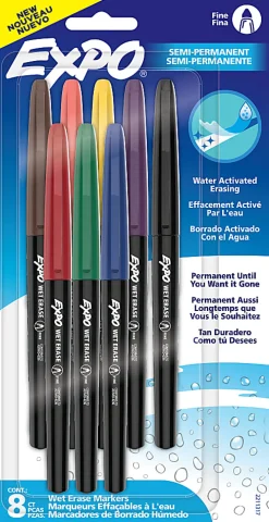 Expo Wet-Erase Markers - Fine Marker Point - Erasable - Assorted Ink - 8 Pack