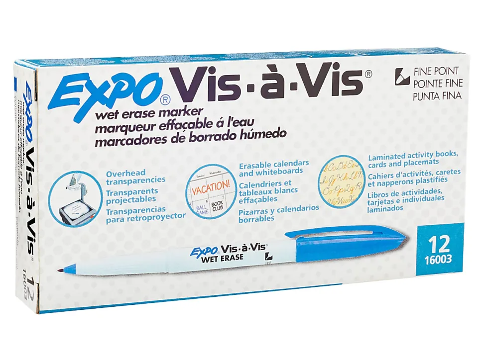 EXPO® Wet-Erase Ultra Fine-Tip Markers, Blue, Box Of 12