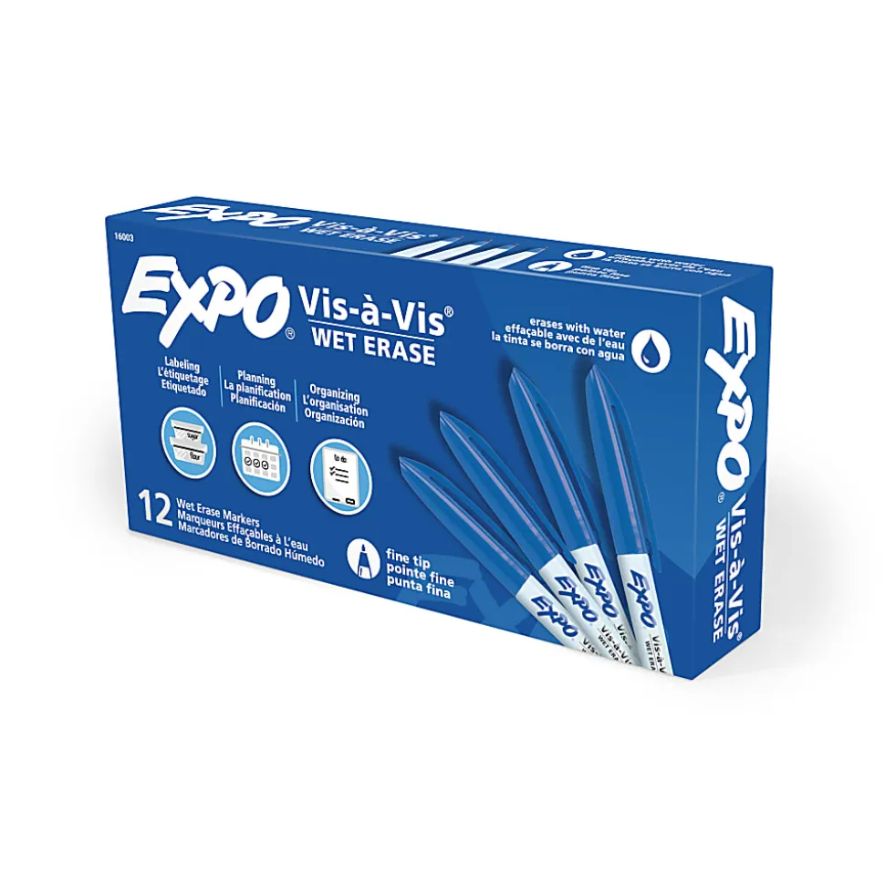 EXPO® Wet-Erase Ultra Fine-Tip Markers, Blue, Box Of 12