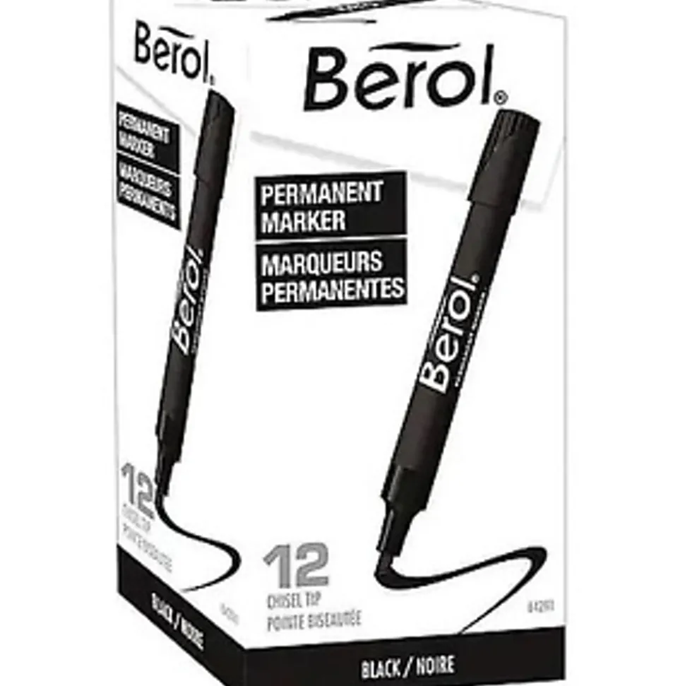 Faber Castell Berol By Eberhard Faber 3000 Chisel Tip Permanent Markers, Black, Pack Of 12