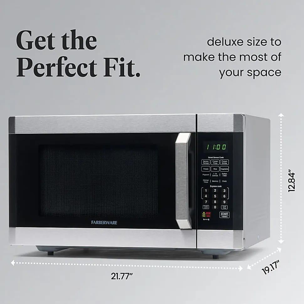Farberware Professional 1.6 Cu Ft 1,100-Watt Microwave With Smart Sensor, Stainless Steel/Platinum