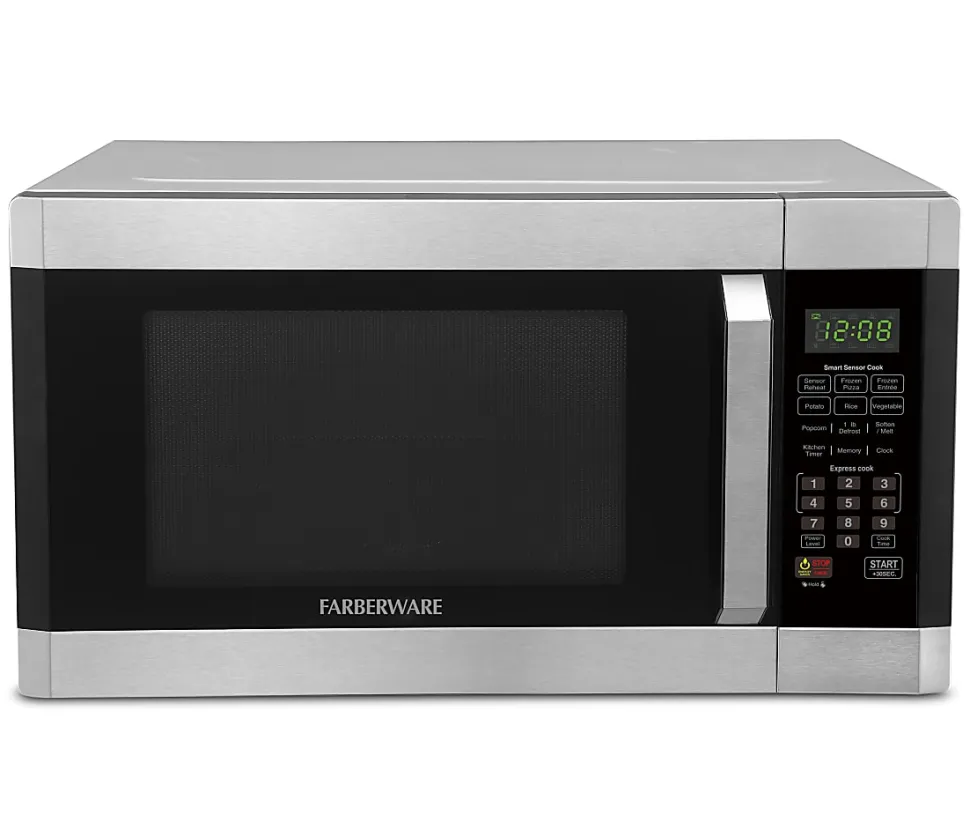 Farberware Professional 1.6 Cu Ft 1,100-Watt Microwave With Smart Sensor, Stainless Steel/Platinum