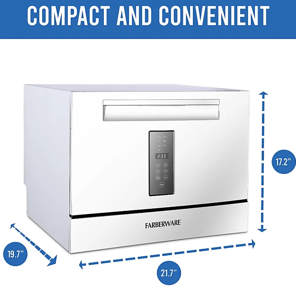 Farberware Professional 6-Piece Countertop Dishwasher, 17-1/4”H x 19-3/4”W x 21-3/4”D, White