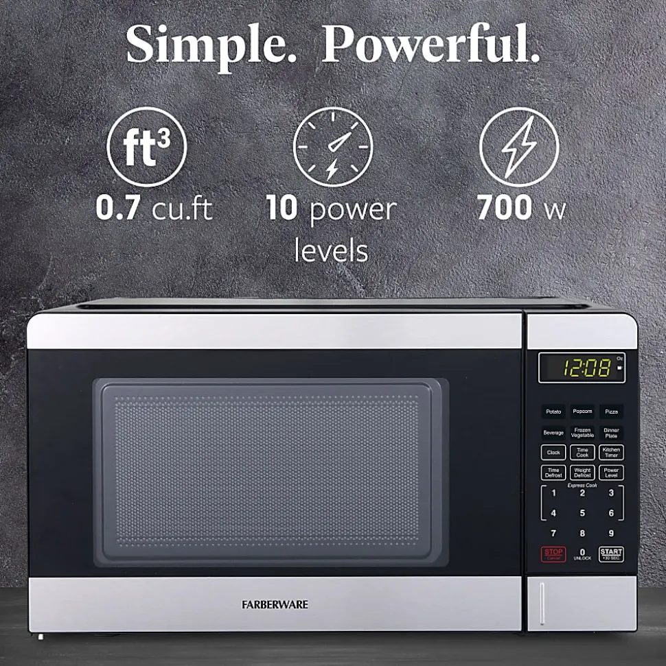Farberware 700W Compact Microwave Oven, 0.7 Cu. Ft., Silver, Total Qty 1