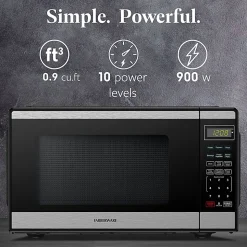 Farberware 900W Countertop Microwave Oven, 0.9 Cu. Ft., Black/Silver, Total Qty 1