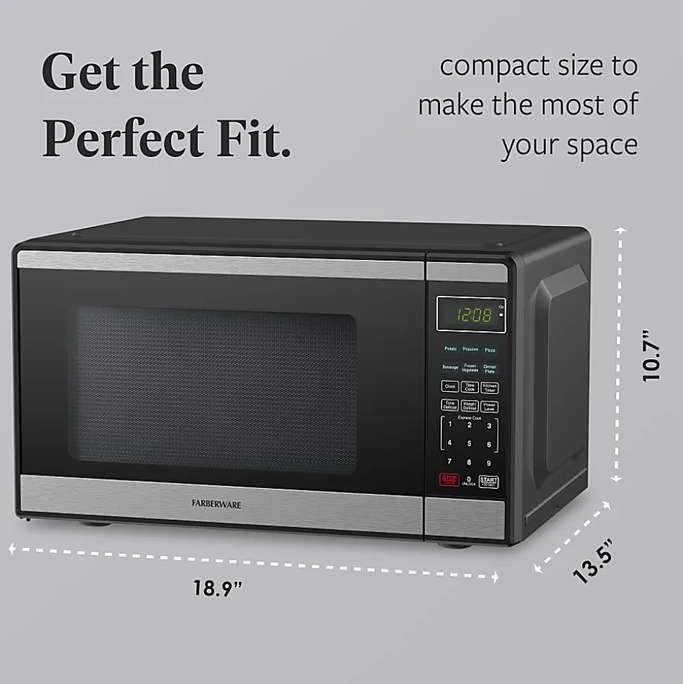 Farberware 900W Countertop Microwave Oven, 0.9 Cu. Ft., Black/Silver, Total Qty 1