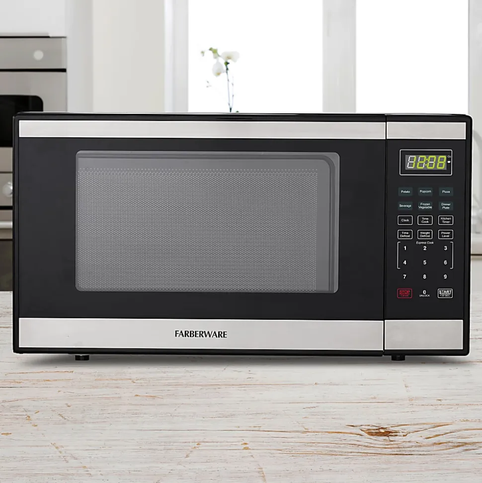 Farberware 1000W Countertop Microwave Oven, 1.1 Cu. Ft., Black/Silver, Total Qty 1