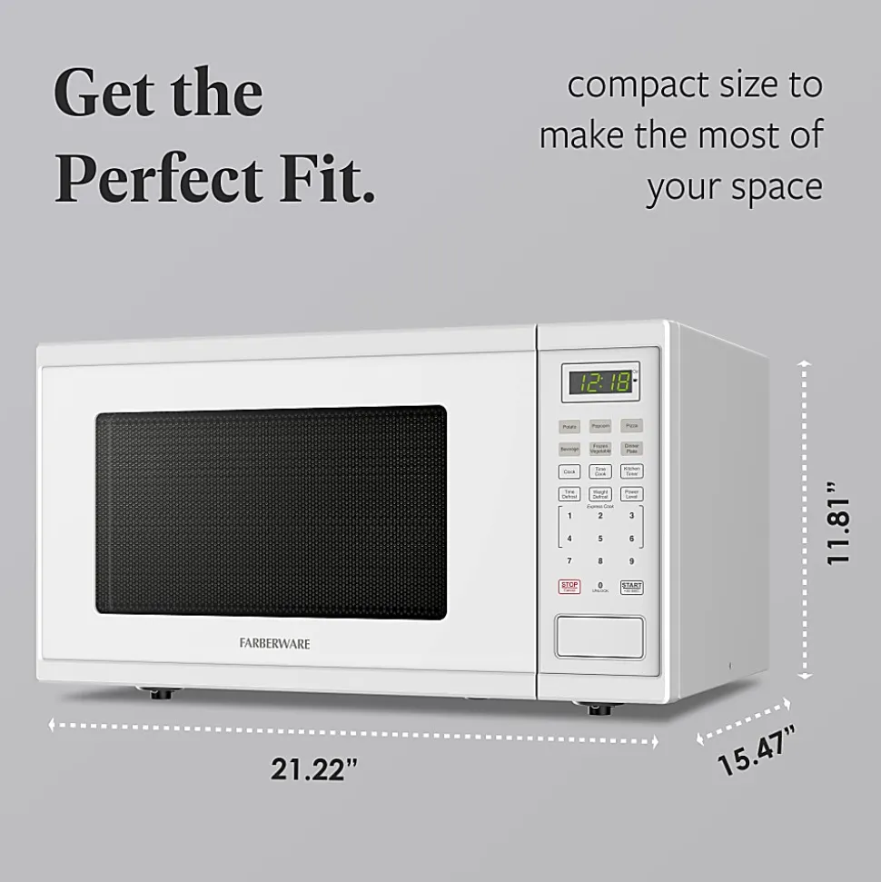 Farberware 1000W Microwave Oven, 1.1 Cu. Ft., White, Total Qty 1