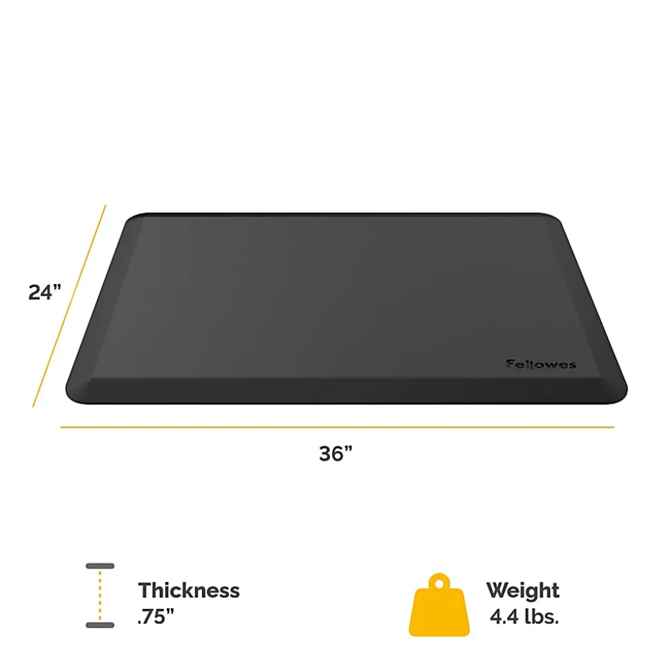 Fellowes® Anti-Fatigue Wellness Floor Mat, Rectangular, 36" x 24", Black