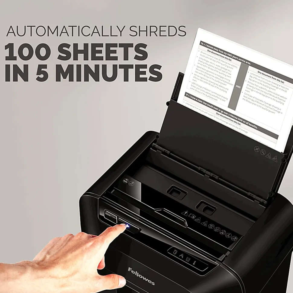 Fellowes® AutoMax 100MA 100-Sheet Auto Feed Micro-Cut Shredder, Black, 4704001
