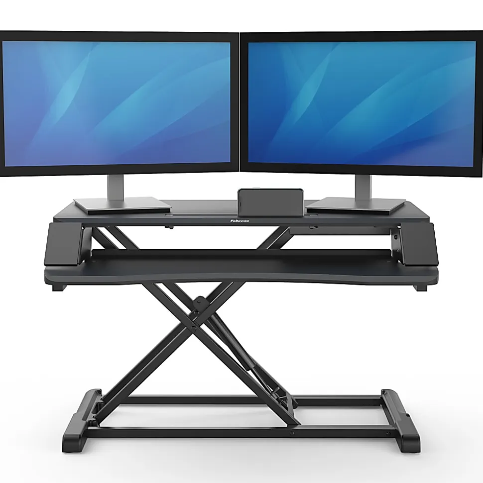 Fellowes® Corsivo Sit-Stand Workstation Desk Riser, 19-1/2"H x 31-1/2"W x 24-1/4"D, Black