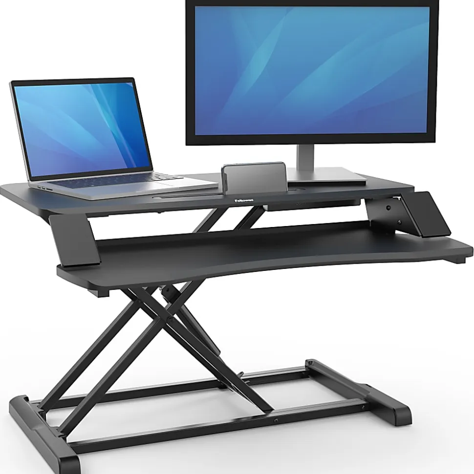 Fellowes® Corsivo Sit-Stand Workstation Desk Riser, 19-1/2"H x 31-1/2"W x 24-1/4"D, Black