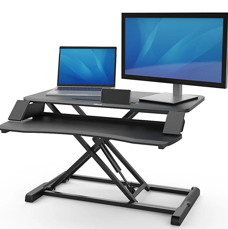 Fellowes® Corsivo Sit-Stand Workstation Desk Riser, 19-1/2"H x 31-1/2"W x 24-1/4"D, Black