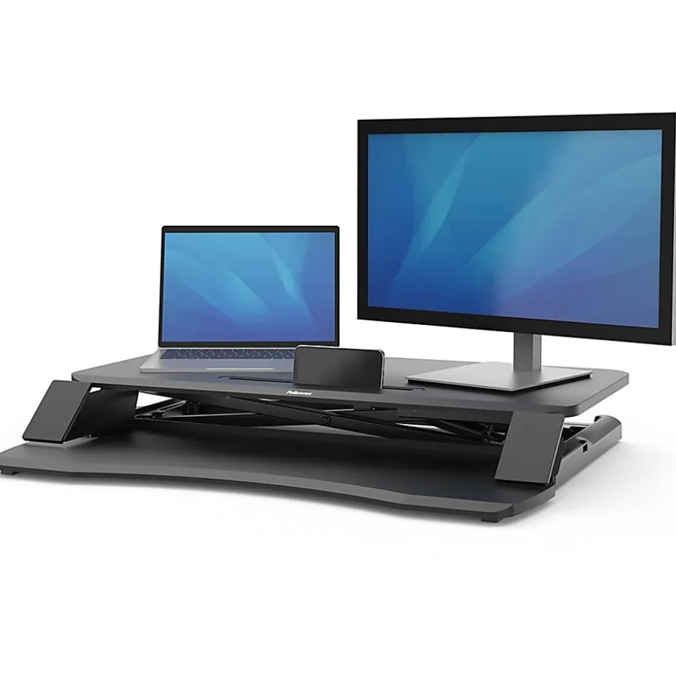 Fellowes® Corsivo Sit-Stand Workstation Desk Riser, 19-1/2"H x 31-1/2"W x 24-1/4"D, Black