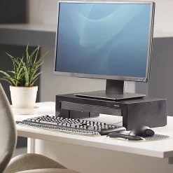 Fellowes® Designer Suites™ Height-Adjustable Monitor Riser With Storage Tray, 4.38"H x 16"W x 9.38"D, Black