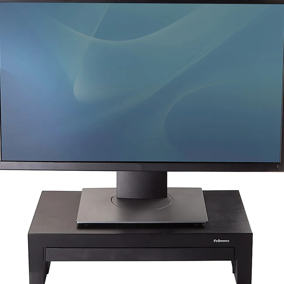 Fellowes® Designer Suites™ Height-Adjustable Monitor Riser With Storage Tray, 4.38"H x 16"W x 9.38"D, Black
