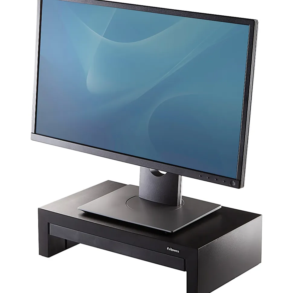 Fellowes® Designer Suites™ Height-Adjustable Monitor Riser With Storage Tray, 4.38"H x 16"W x 9.38"D, Black
