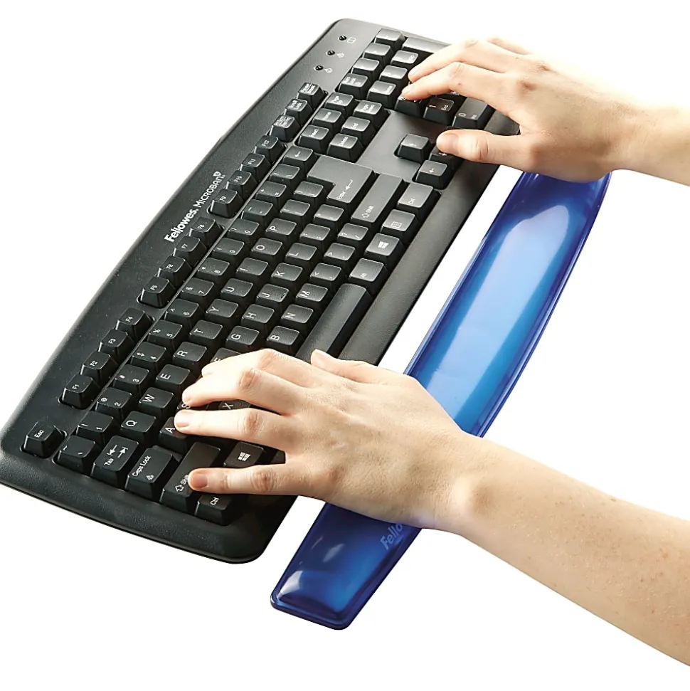 Fellowes® Gel Crystals Wrist Rest, 1"H x 19.31"W x 2.31"D, Blue
