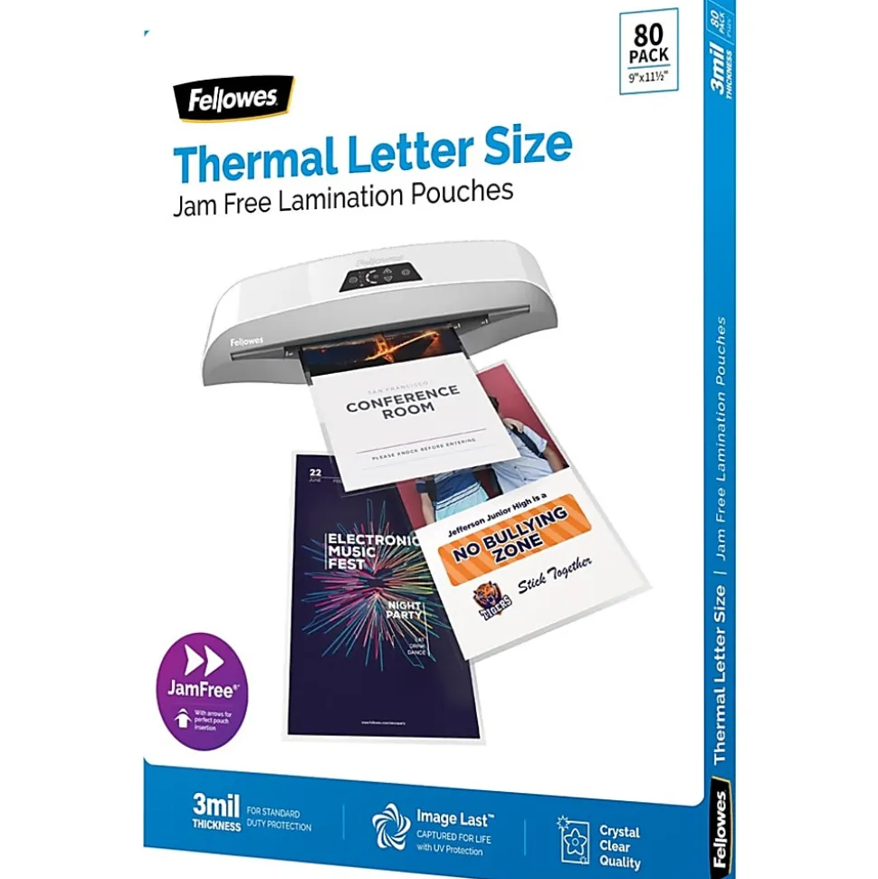 Fellowes® ImageLast Laminating Pouches, 9" x 11-1/2", 3 Mil, Clear, Pack Of 80 Pouches