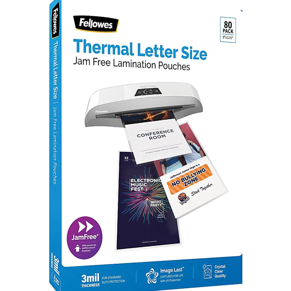 Fellowes® ImageLast Laminating Pouches, 9" x 11-1/2", 3 Mil, Clear, Pack Of 80 Pouches