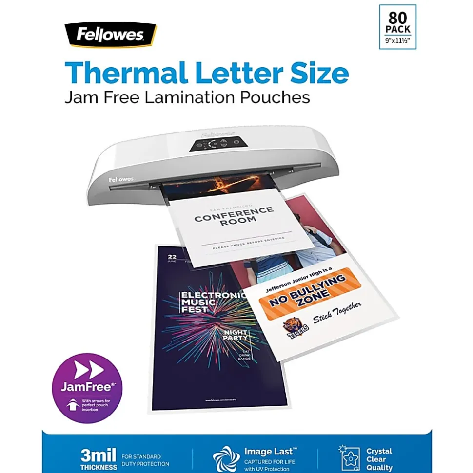 Fellowes® ImageLast Laminating Pouches, 9" x 11-1/2", 3 Mil, Clear, Pack Of 80 Pouches