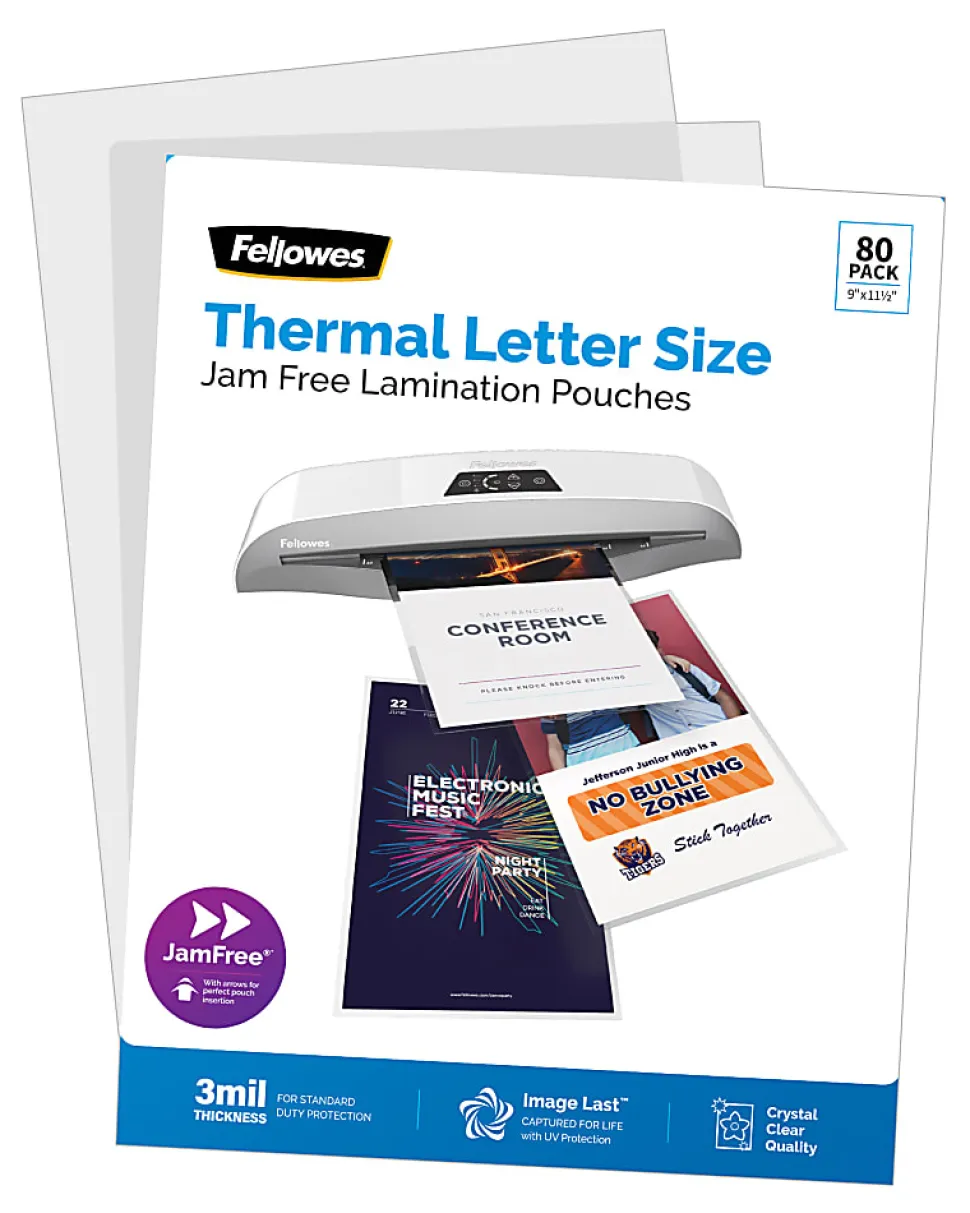 Fellowes® ImageLast Laminating Pouches, 9" x 11-1/2", 3 Mil, Clear, Pack Of 80 Pouches