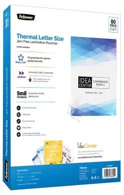 Fellowes® ImageLast Premium UV Thermal Laminating Pouches, Letter Size, 5 Mil, 9" x 11-1/2", Clear, Pack Of 80 Pouches