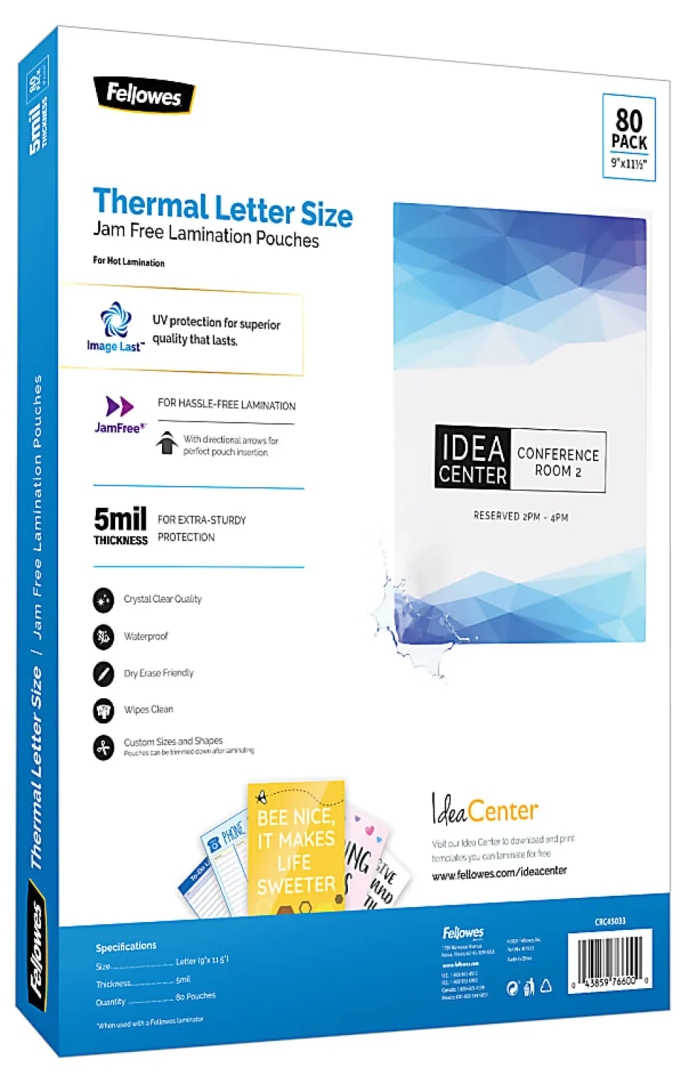 Fellowes® ImageLast Premium UV Thermal Laminating Pouches, Letter Size, 5 Mil, 9" x 11-1/2", Clear, Pack Of 80 Pouches