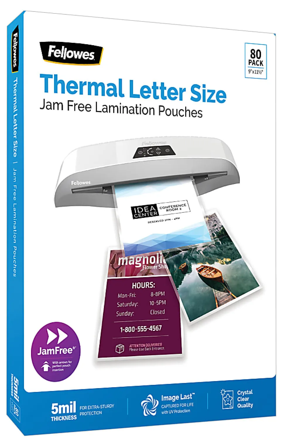Fellowes® ImageLast Premium UV Thermal Laminating Pouches, Letter Size, 5 Mil, 9" x 11-1/2", Clear, Pack Of 80 Pouches