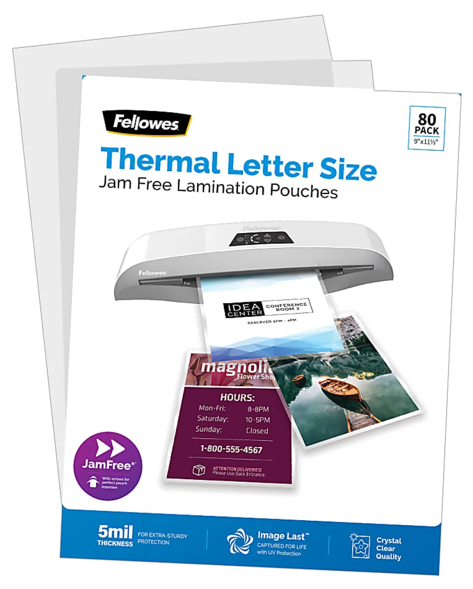 Fellowes® ImageLast Premium UV Thermal Laminating Pouches, Letter Size, 5 Mil, 9" x 11-1/2", Clear, Pack Of 80 Pouches
