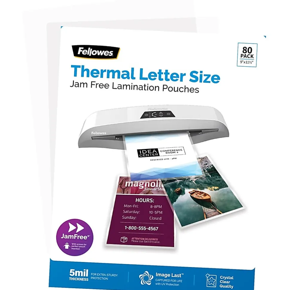 Fellowes® ImageLast Premium UV Thermal Laminating Pouches, Letter Size, 5 Mil, 9" x 11-1/2", Clear, Pack Of 80 Pouches