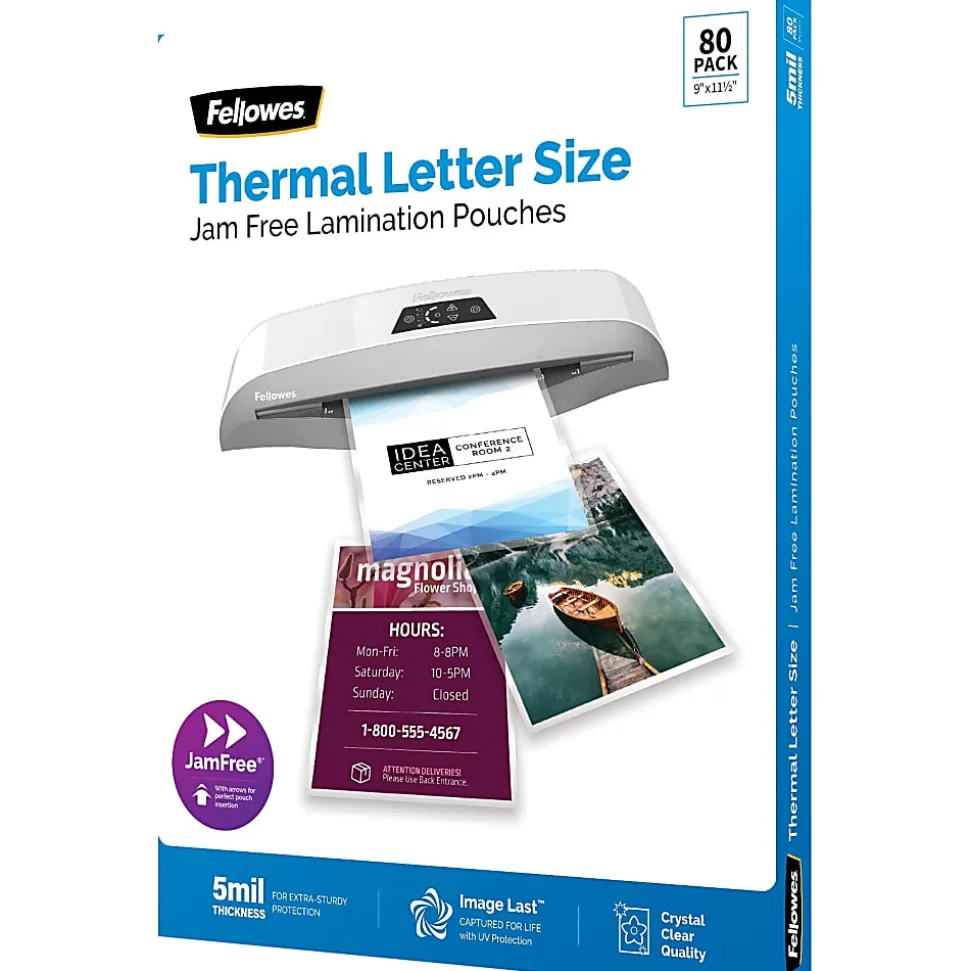 Fellowes® ImageLast Premium UV Thermal Laminating Pouches, Letter Size, 5 Mil, 9" x 11-1/2", Clear, Pack Of 80 Pouches