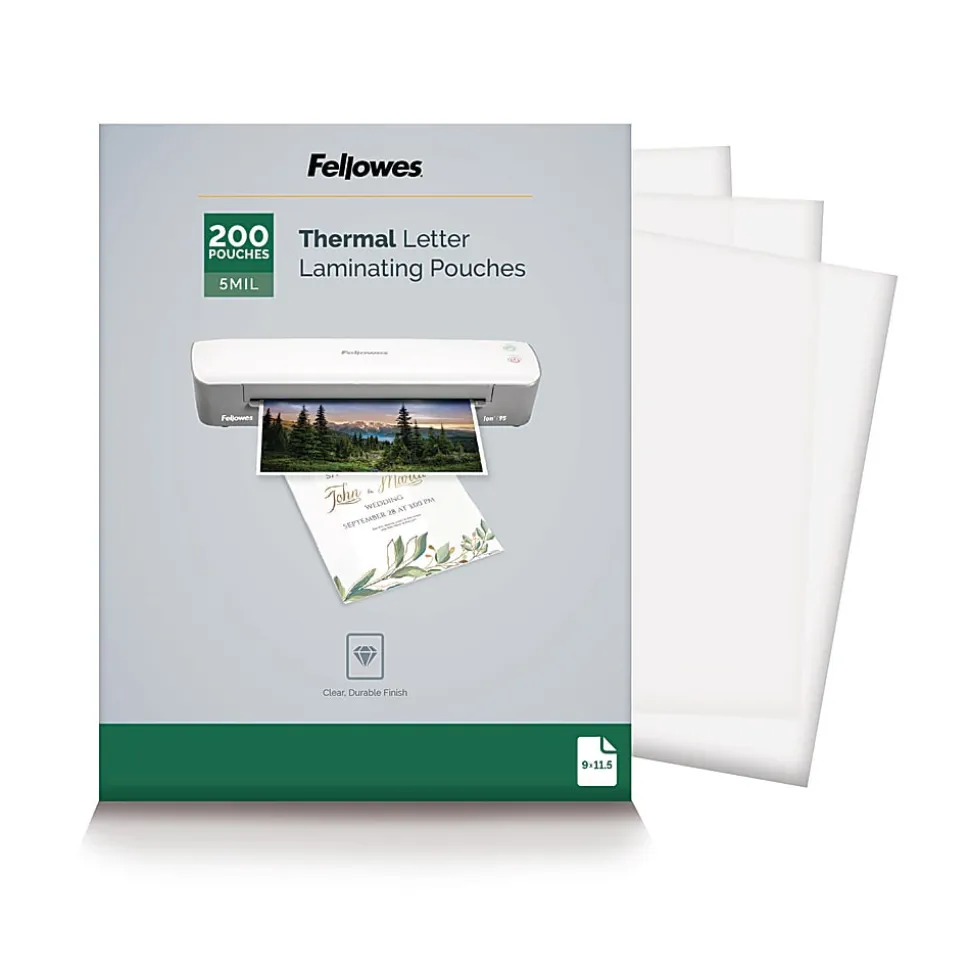 Fellowes® Laminating Pouches, Letter, 5 mil, 11 1/2" x 9", Clear, Pack Of 200