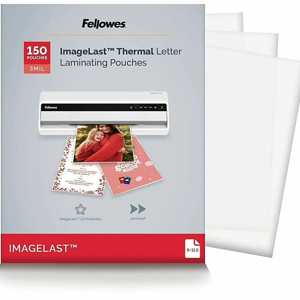 Fellowes Laminating Pouches, Glossy, 8.5" x 11", 3 mil Thick, Clear, Pack Of 150