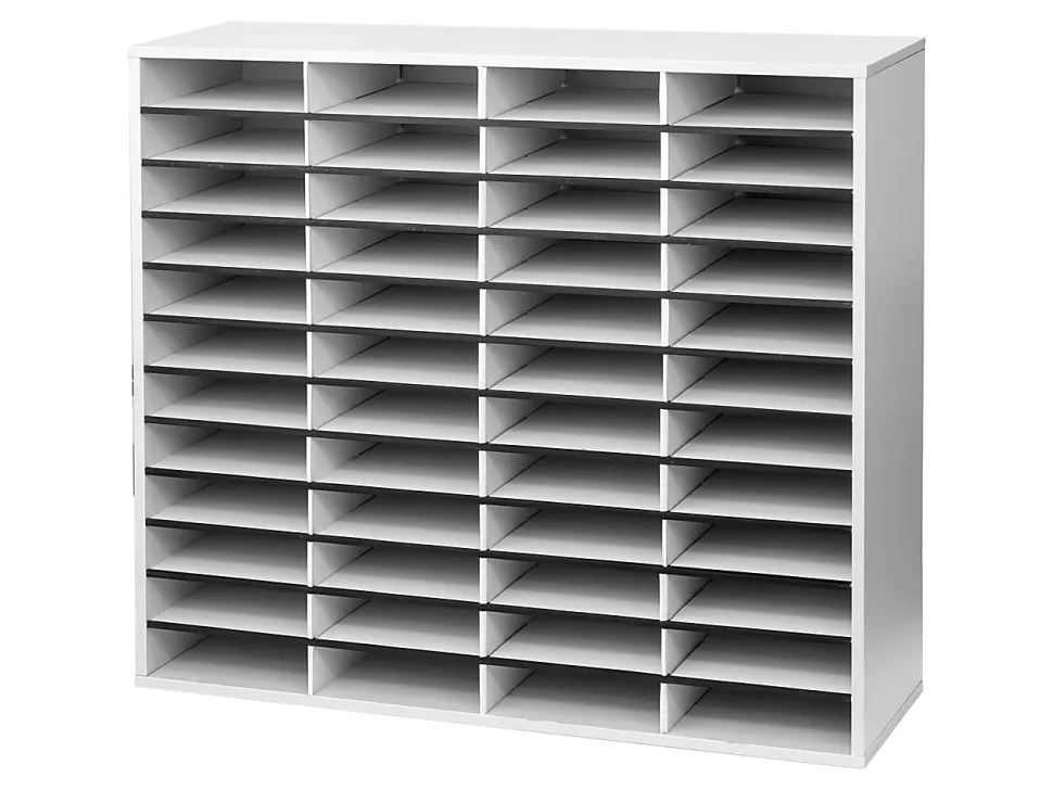 Fellowes® Literature Organizer, 48 Compartments, 34 11/16"H x 38 1/4"W x 11 7/8"D, Dove Gray
