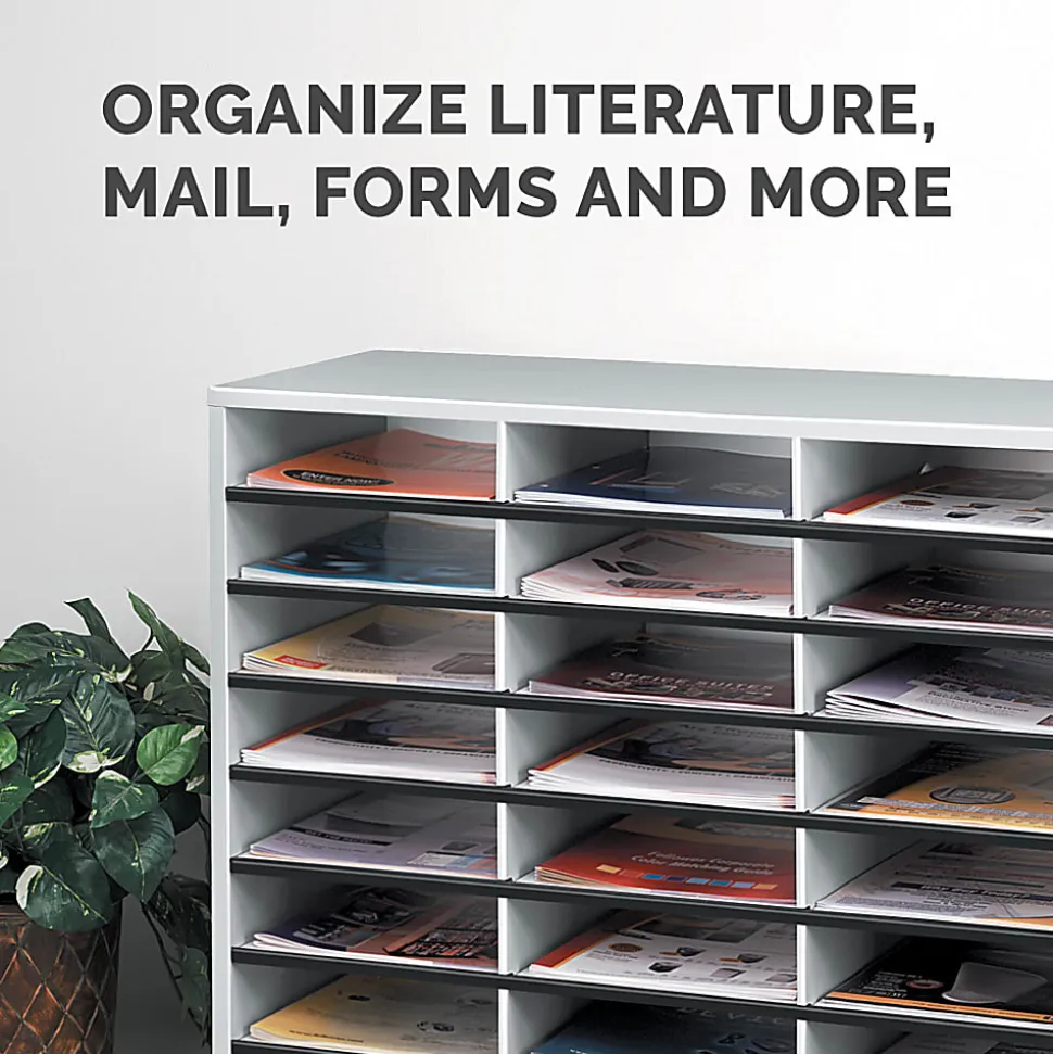 Fellowes® Literature Organizer, 48 Compartments, 34 11/16"H x 38 1/4"W x 11 7/8"D, Dove Gray