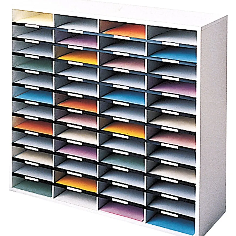 Fellowes® Literature Organizer, 48 Compartments, 34 11/16"H x 38 1/4"W x 11 7/8"D, Dove Gray