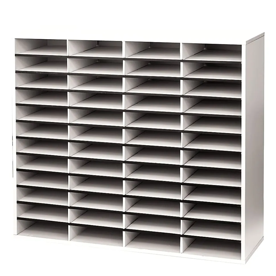 Fellowes® Literature Organizer, 48 Compartments, 34 11/16"H x 38 1/4"W x 11 7/8"D, Dove Gray