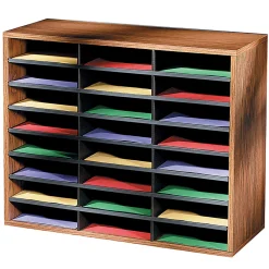 FellowesĀ® Literature Organizer, 24 Compartments, 23 7/16"H x 29 7/16"W x 11 7/8"D, Oak