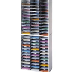 FellowesĀ® Literature Organizer, 72 Compartments, 69 1/8"H x 29"W x 11 7/8"D, Dove Gray