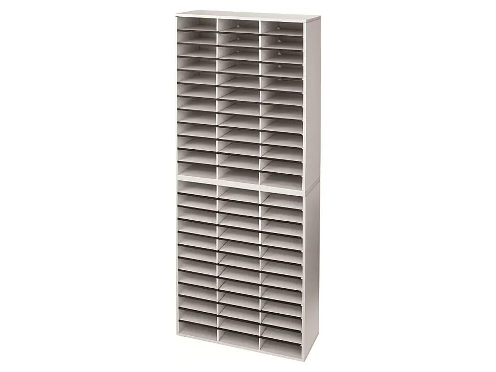 Fellowes® Literature Organizer, 72 Compartments, 69 1/8"H x 29"W x 11 7/8"D, Dove Gray