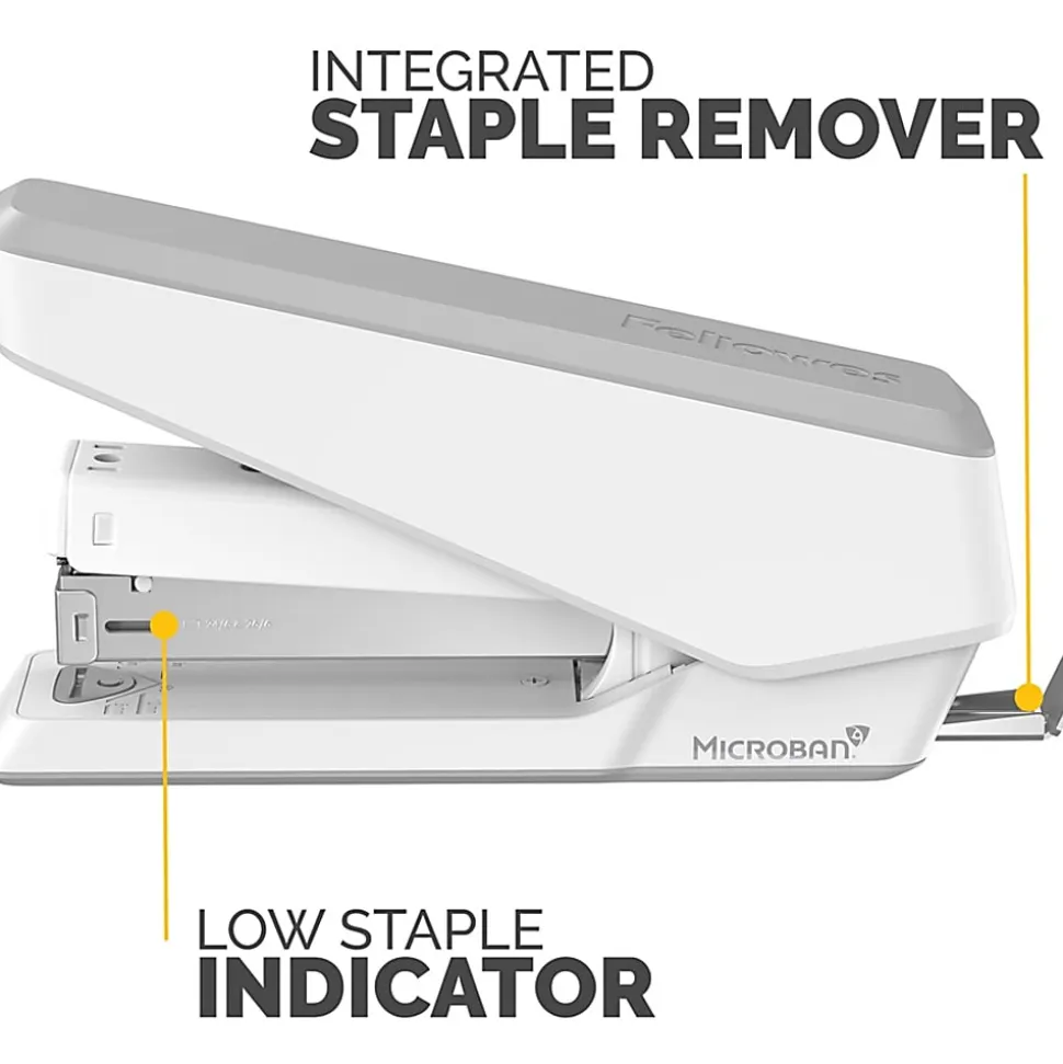 Fellowes® LX850 Full-Strip EasyPress™ Desktop Stapler with Anti-Microbial Technology, 25-sheet Capacity, White