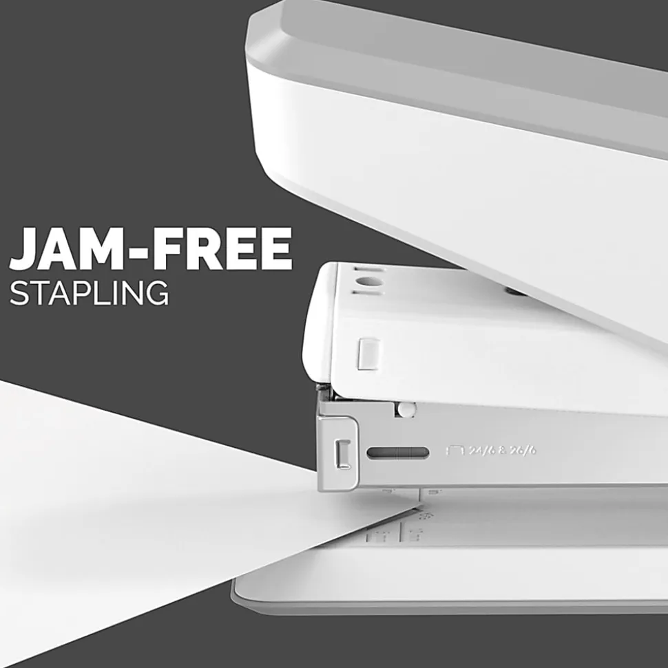 Fellowes® LX850 Full-Strip EasyPress™ Desktop Stapler with Anti-Microbial Technology, 25-sheet Capacity, White