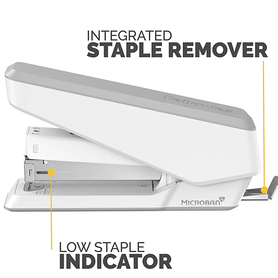 Fellowes® LX850 Full-Strip EasyPress™ Desktop Stapler with Anti-Microbial Technology, 25-sheet Capacity, White